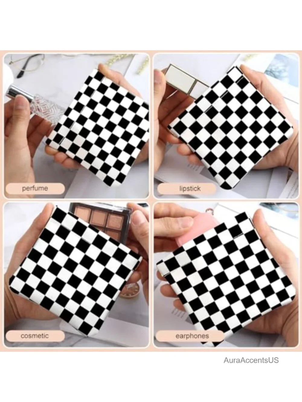 2Pcs PU Leather Coin Purse Pouch Mini Wallet Cosmetic Bag Cute Checkered